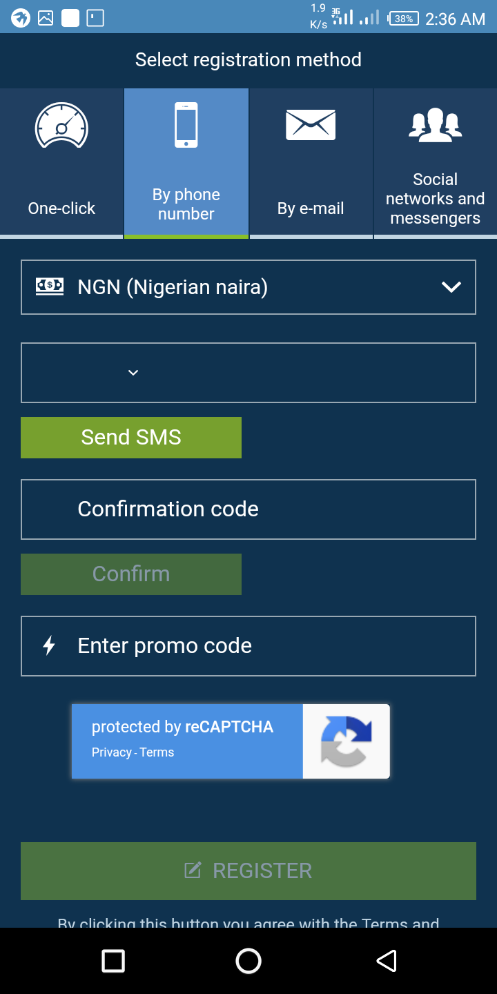 How to register 1xbet account on mobile phone