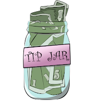 Illustration of a glass jar containing money in various denominations.