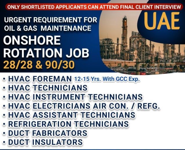 28/28 rotation jobs in UAE - Urgent requirement