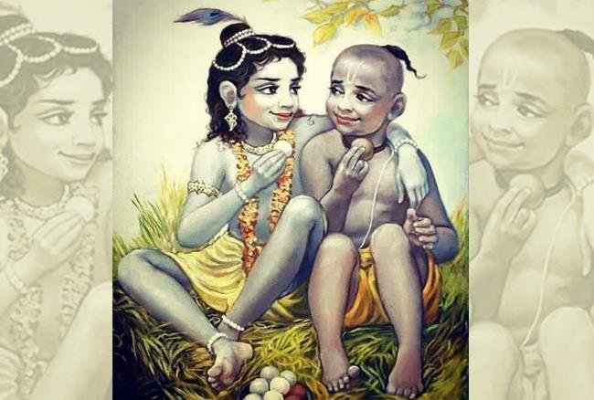 Lord Krishna Childhood Image with Friend Sudama