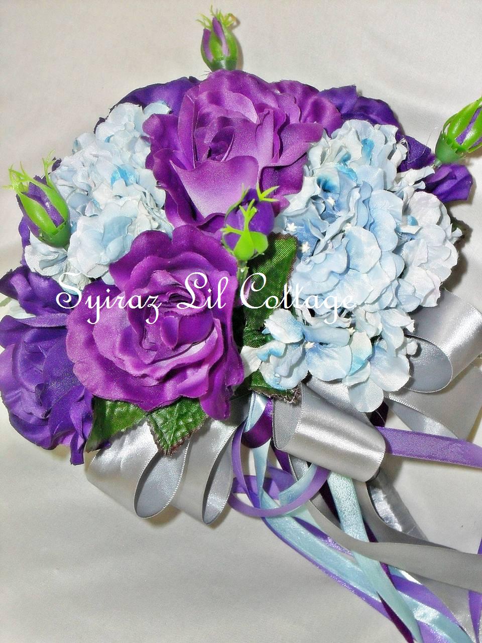 Purple Roses & Blue Hydrangeas