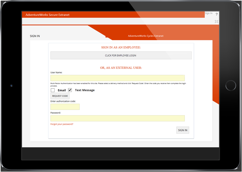 ExCM Extranet OnPrem responsive Sign In page - iPad