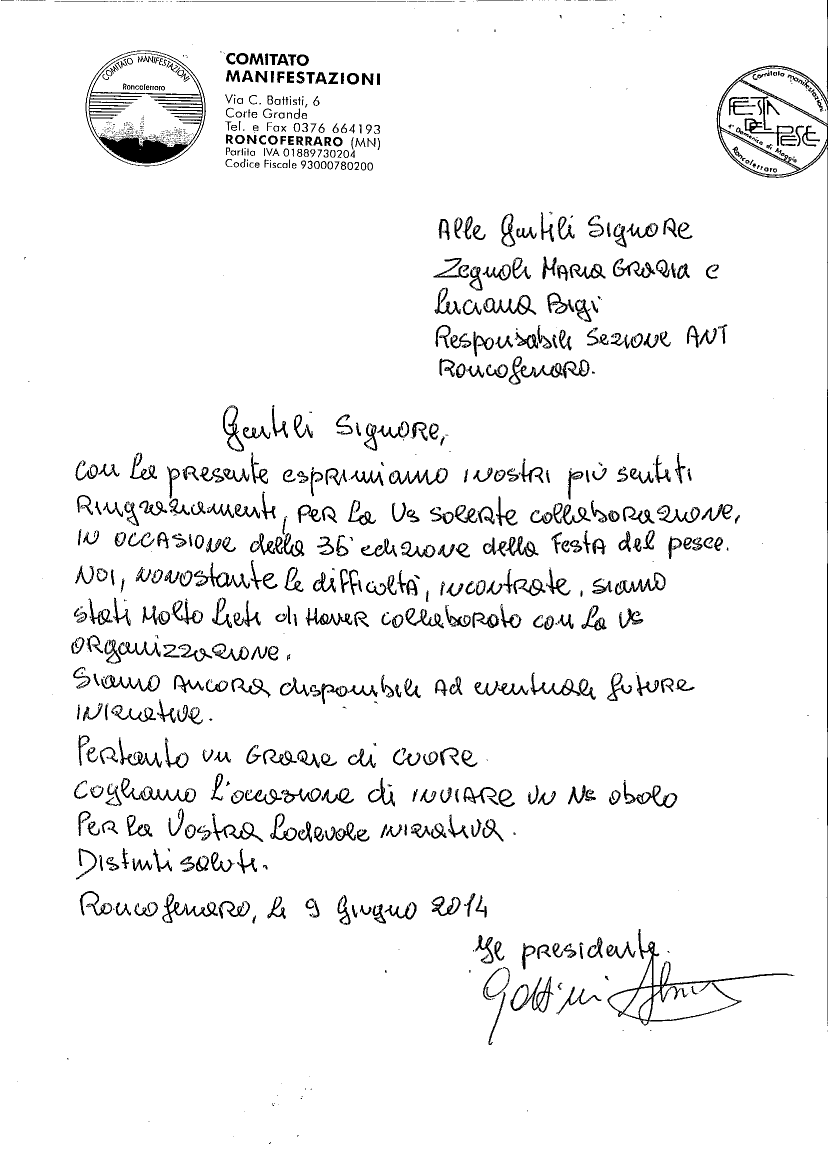 Lettera di ringraziamento ad un animatore