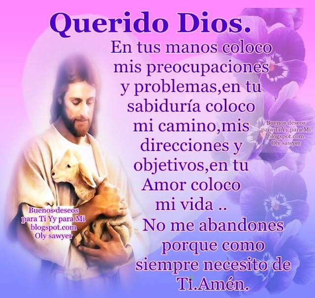 QUERIDO DIOS  En tus manos coloco mis preocupaciones y problemas, en tu sabiduría coloco mi camino, mis direcciones y objetivos... En tu Amor coloco mi vida.