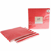  Red reversible polkadot and stripe napkins by HiPP that match their Red Stripe and Polkadot Party range. Range includes Cups, two styles and sizes of plates, napkins, and party bag. Great to add Red Stripe Straws, and wooden or bamboo cutlery.