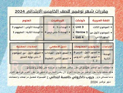 مقرر شهر نوفمبر للصف الخامس الابتدائي 2024