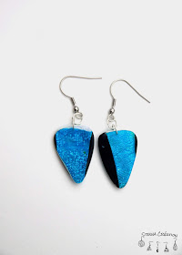 Boucles oreilles pâte polymère encre alcool pinata bleu jaune vert noir Stenna Création