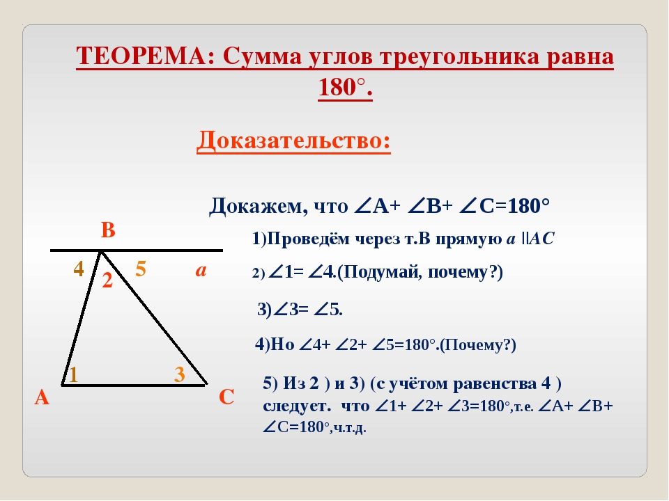 Сумма углов треугольника теорема доказательство 7