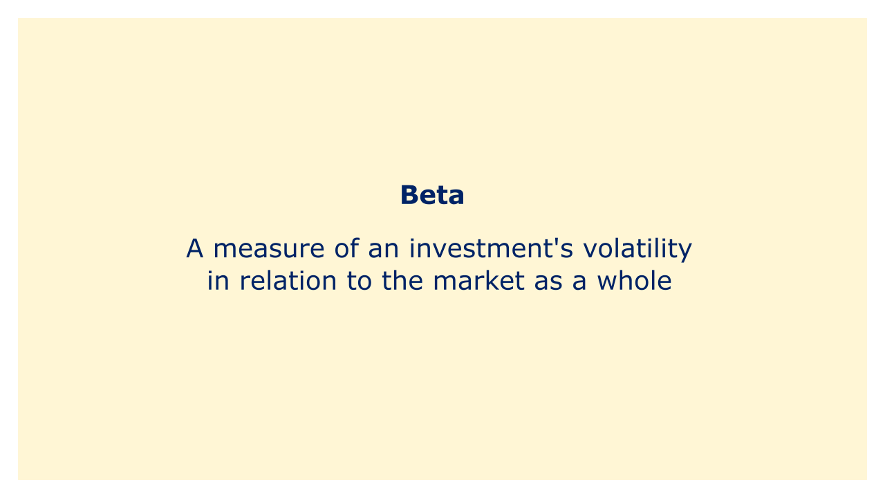 A measure of an investment's volatility in relation to the market as a whole is called beta.