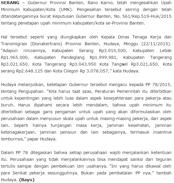 Info Daftar UMK se-Banten 2016 Terbaru
