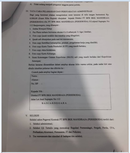 Lowongan Kerja Pt Bpr Bkk Mandiraja Perseroda Lowongan Kerja Banjarnegara Loker Banjarnegara Net