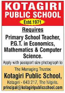 Kotagiri Public School Wanted PGT/Primary Teachers