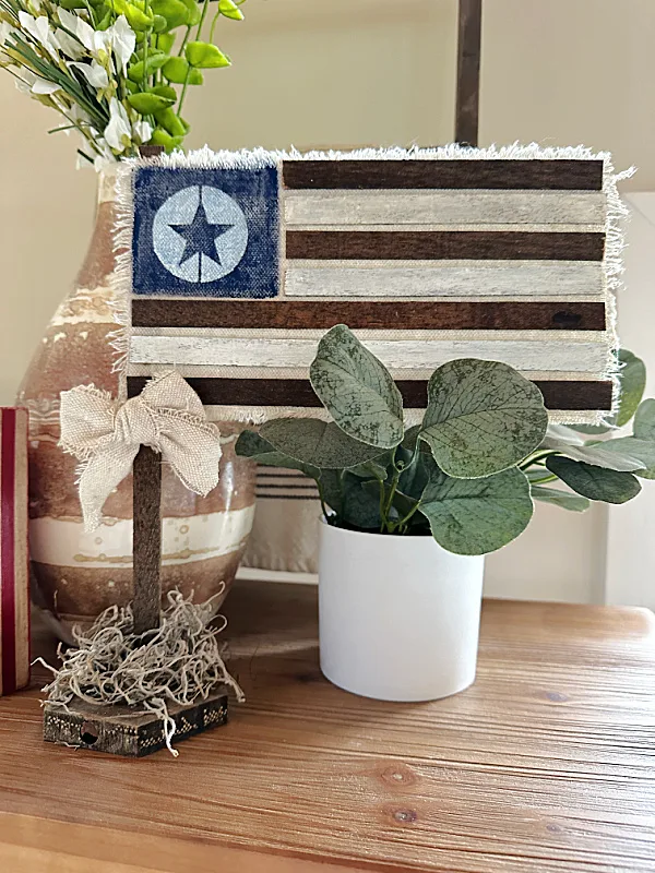 American flag on a shelf