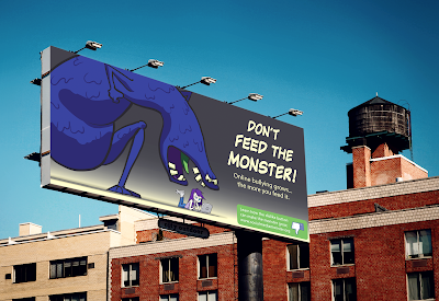 Cartoon style illustration of a monster for a billboard advertising campaign