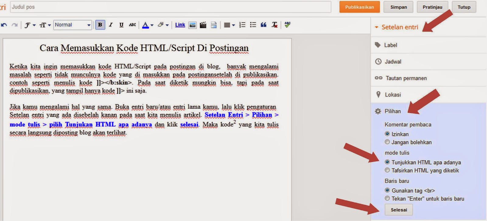 Cara Memasukkan Kode HTML/Script Di Postingan ~ Emperor Rudi