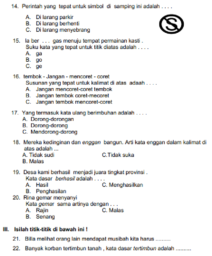 Contoh Soal Hots Bahasa Indonesia Kelas 3 Sd