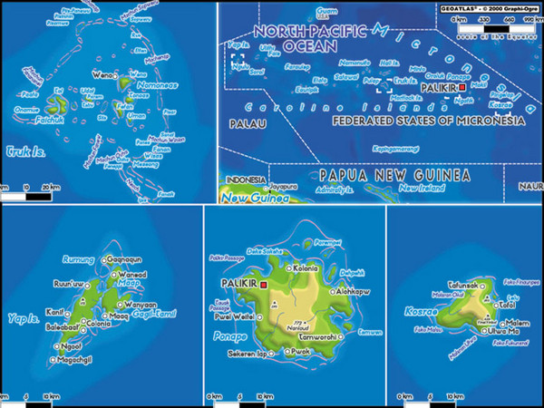 Micronesia - Bản đồ địa lý của Liên bang Micronesia 🇫🇲