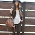 Printed jeans & boho hat black white brown fall fashion style