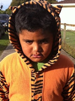 Kalani in his Tigger dressing gown and yes, he dresses himself like that o_O