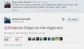 Verónica Brunati se entera por Twitter de la muerte del 'Topo' López