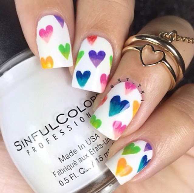 Rainbow Hearts nails