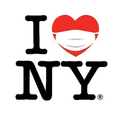 This is an image that is a "play" on the famous "I HEART NY" logo and on the heart a face-mask is imprinted. Te image is associated with the Twitter account for NY state @ https://twitter.com/NYGov?ref_src=twsrc%5Egoogle%7Ctwcamp%5Eserp%7Ctwgr%5Eauthor