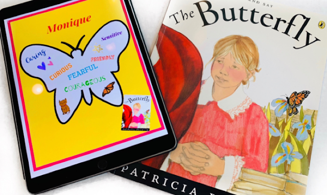 Image of The Butterfly book and iPad using Pic Collage for Character Traits