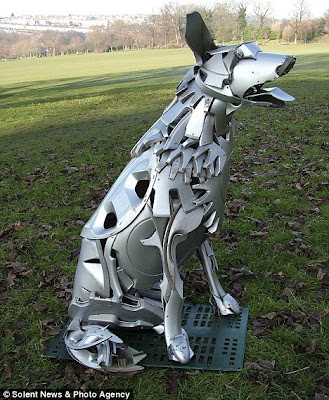 Hubcap Dog Sculpture