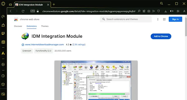 Access the direct link to the IDM Integration Module in opera gx gaming browser