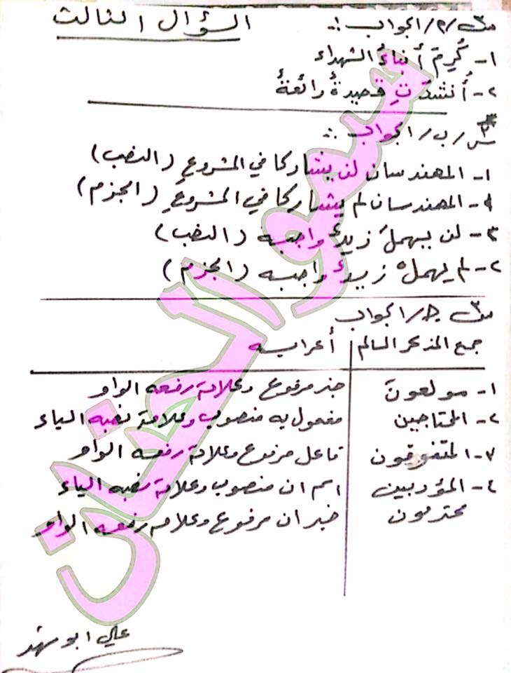 اسئلة اللغة العربية مع الحلول للصف السادس الابتدائي 2017 الدور الاول 4