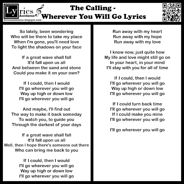 The Calling - Wherever You Will Go Lyrics | lyricsassistance.blogspot.com
