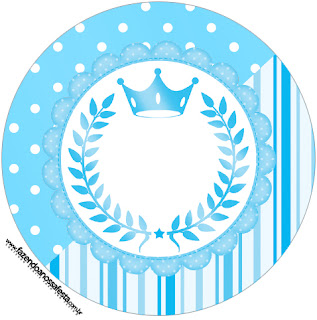 Light Blue Crown in Stripes and Polka Dots  Free Printable Cupcake Toppers for a Quinceanera Party.