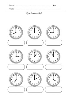 Atividade com horas Relógios para Completar - Que horas são 3