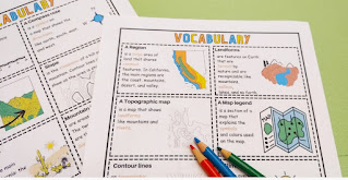 Topographic map vocabulary worksheet for 4th grade science