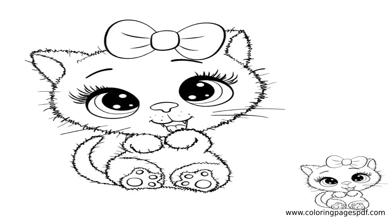 Coloring Page Of A Cute Kitten Licking Her Paw