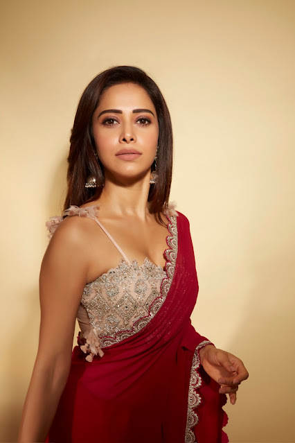 Nushrratt Bharuccha Red Saree Photos