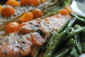 Grilled salmon and romaine