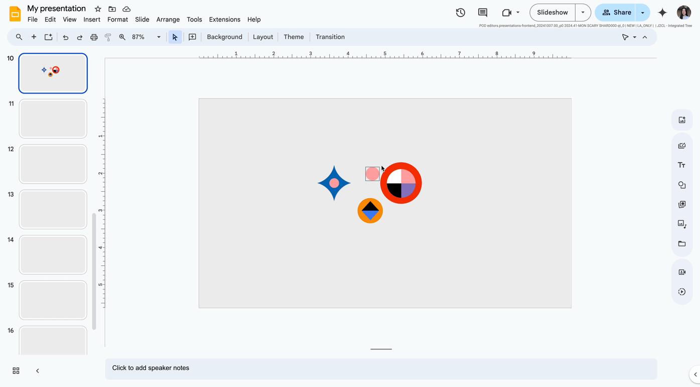 Vista del nuevo redimensionamiento proporcional en Google Slides