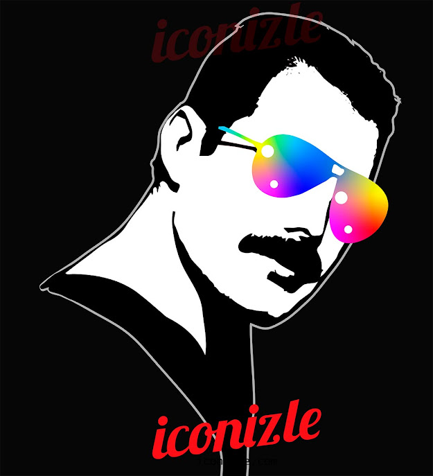 Freddie Mercury wearing colorful glasses