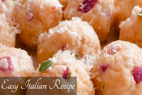 Bread dumplings with salami