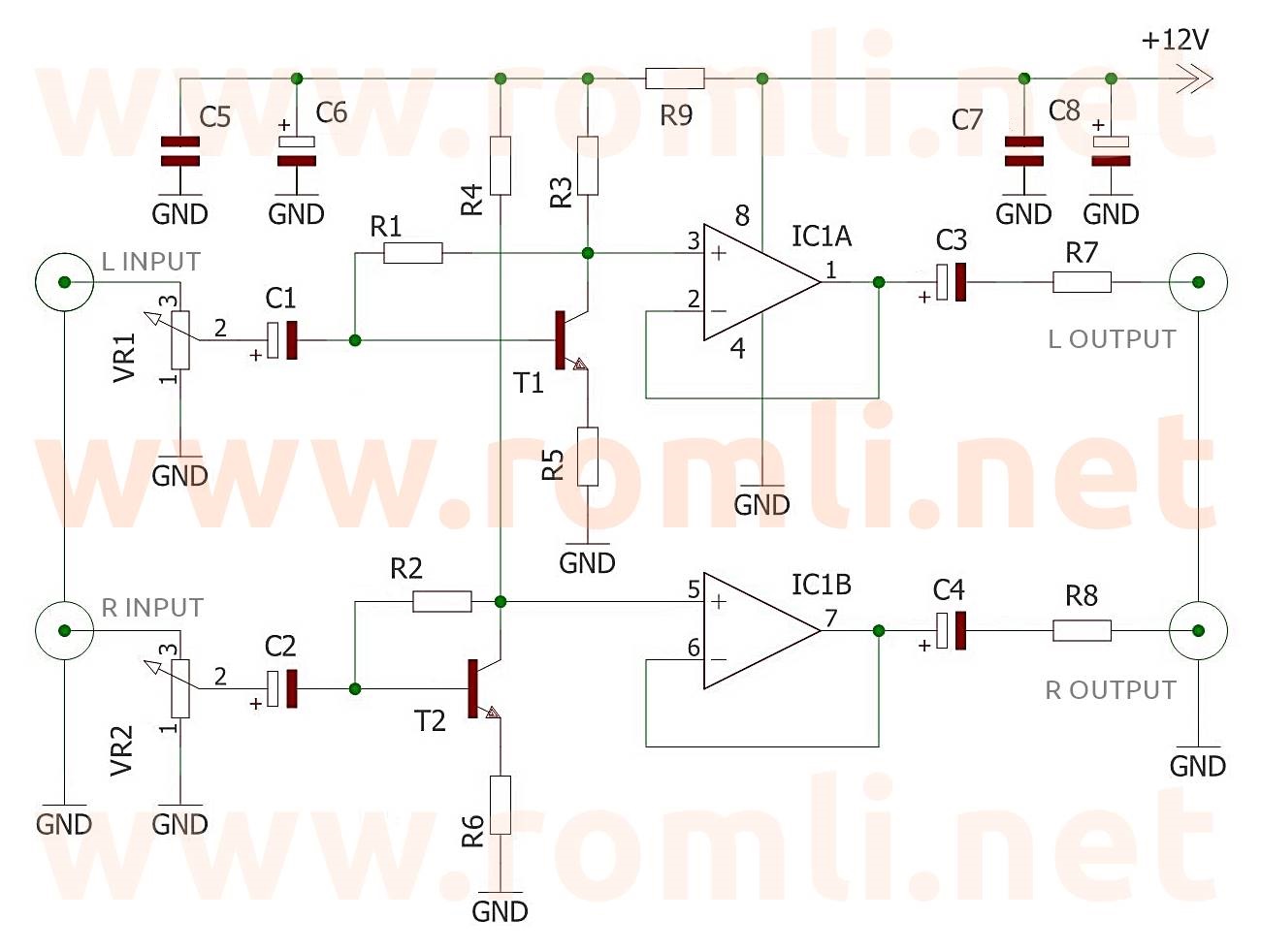 Stereo Headphone Amplifier Circuit LM1458