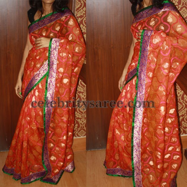 Benaras Georgette Orange Sarees