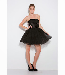 Black Strapless Flower Prom Dress