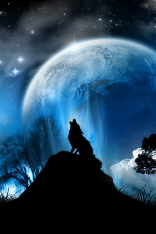Howling Wolf Graphic Blue Tone iPhone Wallpaper
