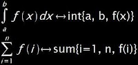 int{a, b, f(x) and sum{i=1, n, f(i)}