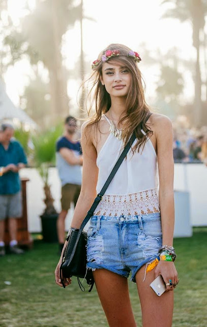 flower crown, shorts, denim, coachella, summer, fashion, taylor marie hill, sling bag