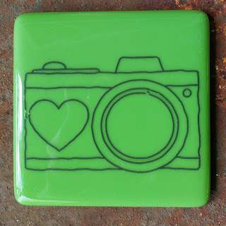 sassy glass studio fused glass coaster with camera