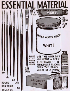 A photographers touch up kit showing brushes and inks