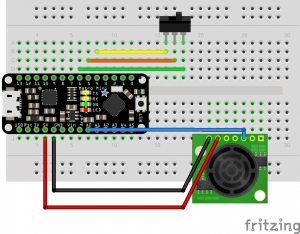 A switch is added to our distance sensor setup. It is connected to three digital pins 4, 5, and 6.