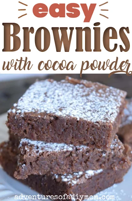 stack of brownies with text overlay